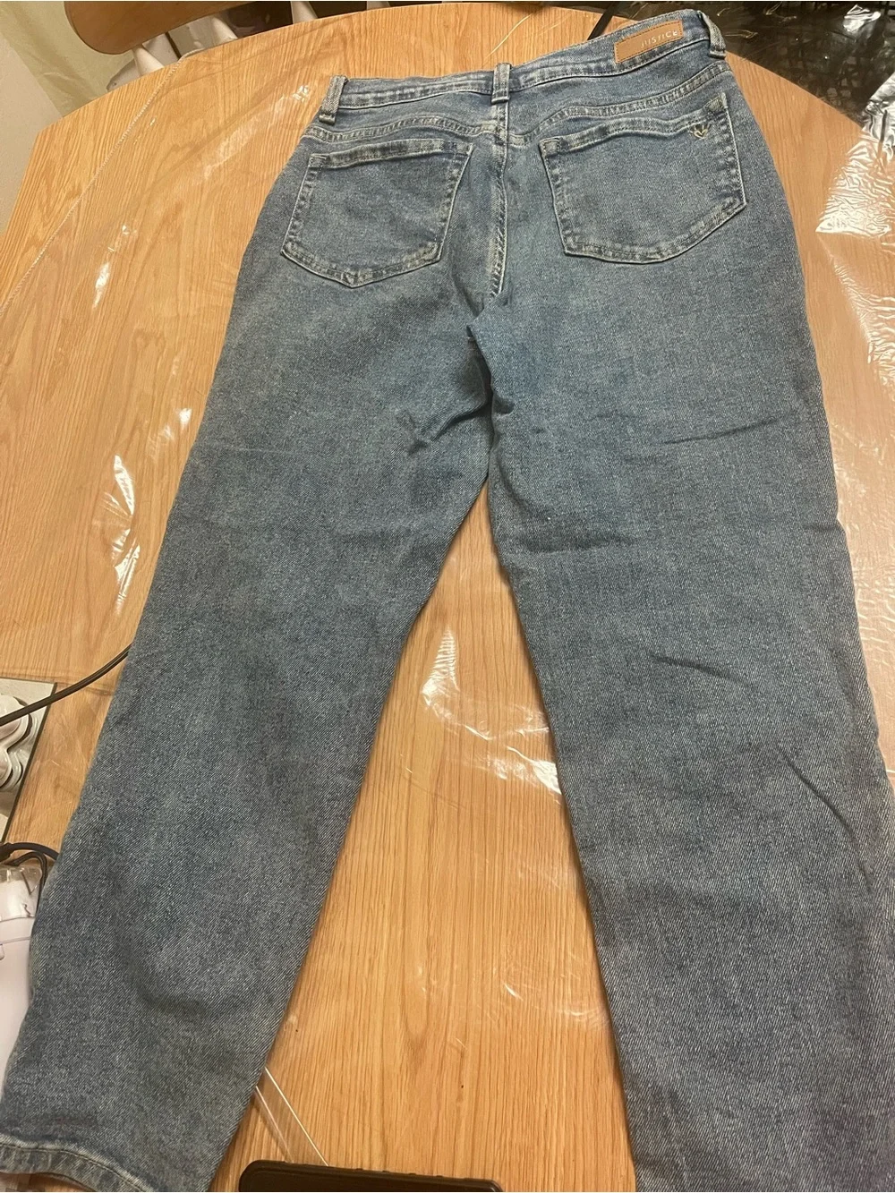 Justice Blue Denim Straight-Leg Jeans with Colorful Patch Art